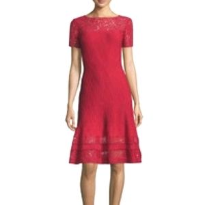 St. John Red Floral Lace Fit & Flare Dress. NEW!